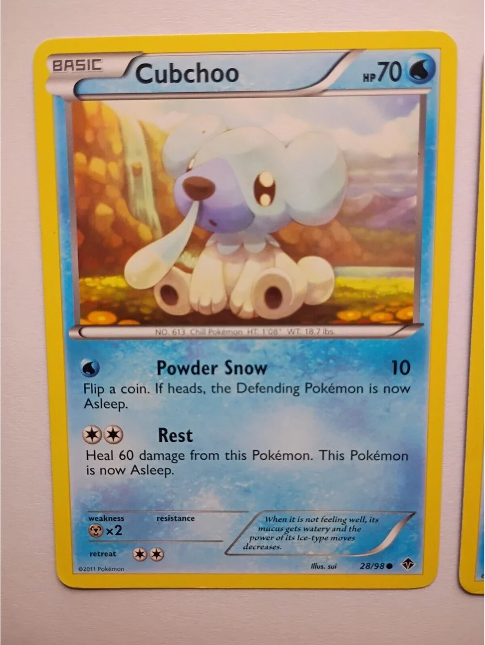 Pokemon TCG Cubchoo non Holo 28/98 2011, Cubchoo 36/99 & Cubchoo 21/111 2014 (3)